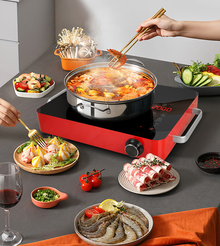 GRACEALL 2000W Electric Cooktop Portable Infrared Stove, Countertop Hot Plate for Cooking, Single Burner Cook Top, Kitchen Knob Control Stove, Unibody Design with BBQ Plate