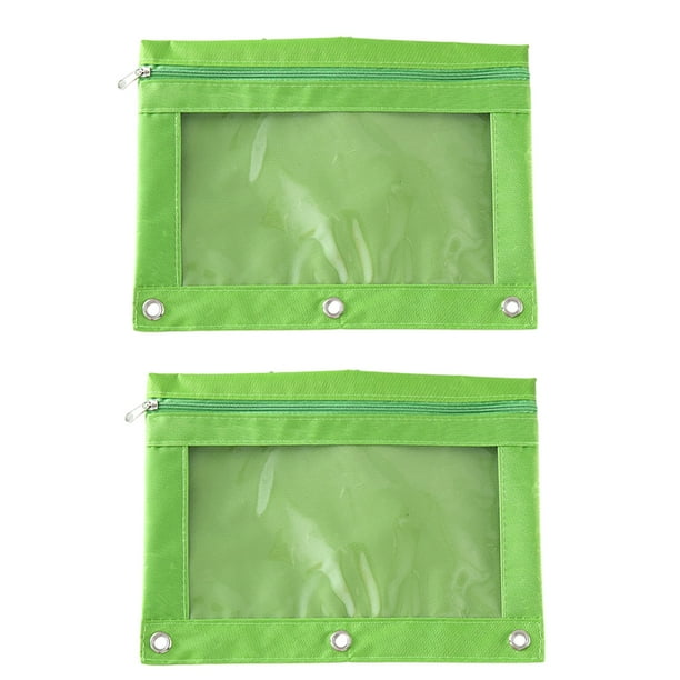 Estuche para lápices FloreceBien con 3 anillas, estuche con cremallera, estuche adhesivo para cosméticos, estuche para bolígrafos con 3 agujeros, color verde fruta