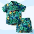 thumbnail image 1 of Bullpiano 1-6Y Toddler Baby Boy Summer Vavation Shorts Sets Kids Short Sleeve Button down Leaves Floral Print Shirt+Shorts Suits Casual Beach Hawaiian Outfit (Style Q), 1 of 5