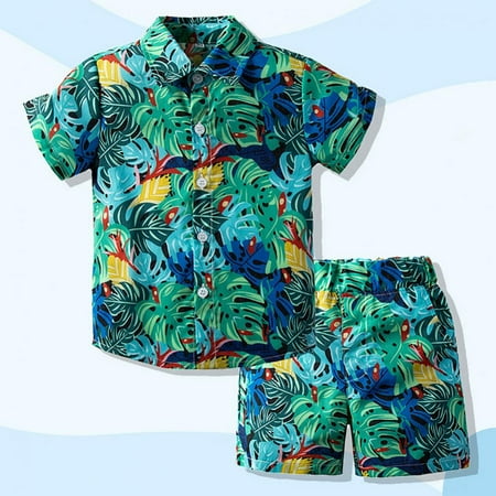 

LOVEBAY 1-6Y Toddler Baby Boy Summer Vavation Shorts Sets Kids Short Sleeve Button down Leaves Floral Print Shirt+Shorts Suits Casual Beach Hawaiian Outfit (Style Q)
