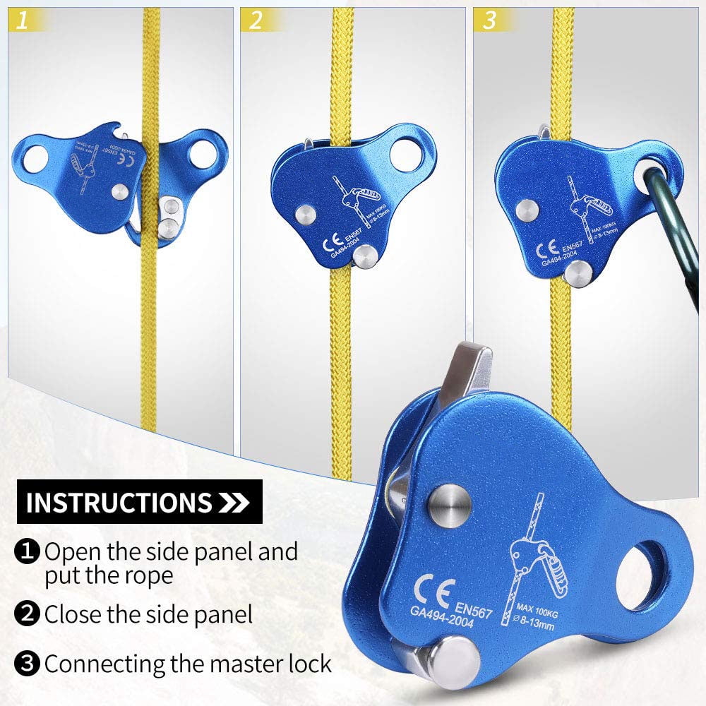 1 Pcs Climbing Ascender, Climbing Rope Grab Suitable for 8-13 mm Diameter Rope Fall Protection Belay Device, Blue