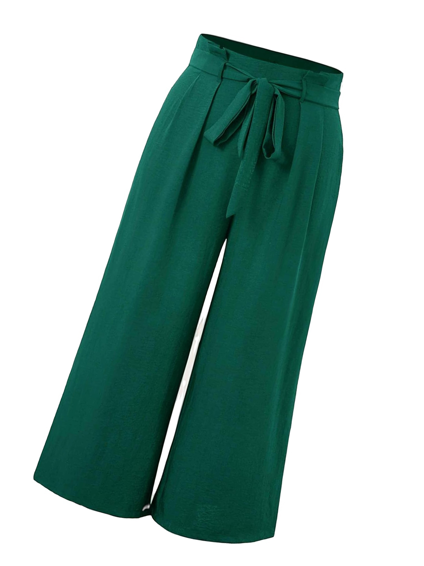 Elegant Solid Wide Leg Dark Green Plus Size Pants (Women's)
