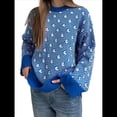 thumbnail image 1 of Suéter de Larga para Mujer, Suéteres Cortos de Gran Tamaño de Otoño, Tops de Punto con Cuello Redondo y Estampado de Velero Informal Azul L, 1 of 7