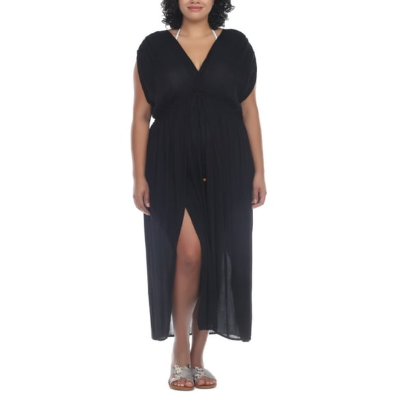 Raviya Plus Size Front Slit Cover-Up Black 0X