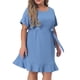thumbnail image 1 of Women's Plus Size Denim Dress for Women Round Neck Roll Up Sleeve Ruffle Chambray Midi Dresses Light Blue 1X, 1 of 7