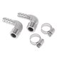 thumbnail image 1 of Accesorios de manguera Unique Bargains con 2 abrazaderas, conector de codo de 90 grados para aire, agua, aceite, gas, combustible, acero inoxidable 25/64" OD 3/8" BSPT 1 juego tono plateado, 1 of 1