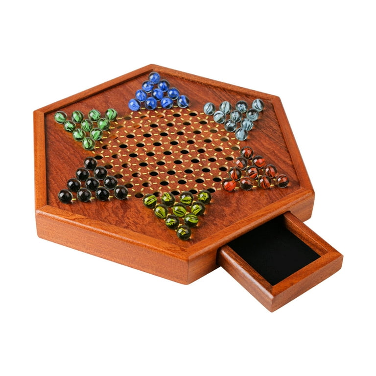 Famure Chinese Checkers Board Game Set with Storage Drawer Glass Marble