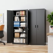 AOBABO Metal Storage Cabinet with 4 Shelves,Lockable Steel Storage Cabinets for Garage,Office,Warehouse,Black,Assembly Required
