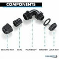 thumbnail image 2 of Kable Kontrol Nylon Cable Glands 1/2” Right Angle Joint Elbow Gland 14 NPT 20 Pcs Cord Grip, Strain Relief, Waterproof Adjustable Locknut for  Use, Flame Retardant, RoHS, 2 of 7