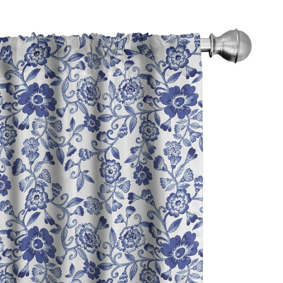 Ambesonne Watercolor Curtains, Vibrant Blue Flowers, Pair of 28"x84", Violet Blue White
