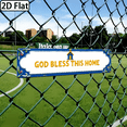 thumbnail image 4 of 2D Flat, Large Vintage God Bless This Home Metal Wall Sign - Ornate Golden Lettering BlueYellow Borders, 4x16 Inch Plaque for Housewarming Gift, Christmas Decor, Church, Office - Easy Install, 4 of 10