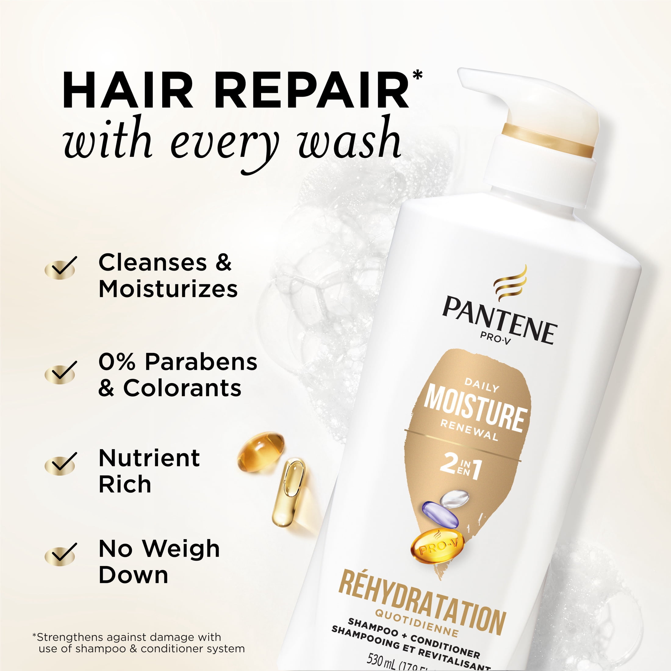 (4 pack) Pantene Pro-V Daily Moisture Renewal 2 in 1 Shampoo and Conditioner, 17.9 fl oz