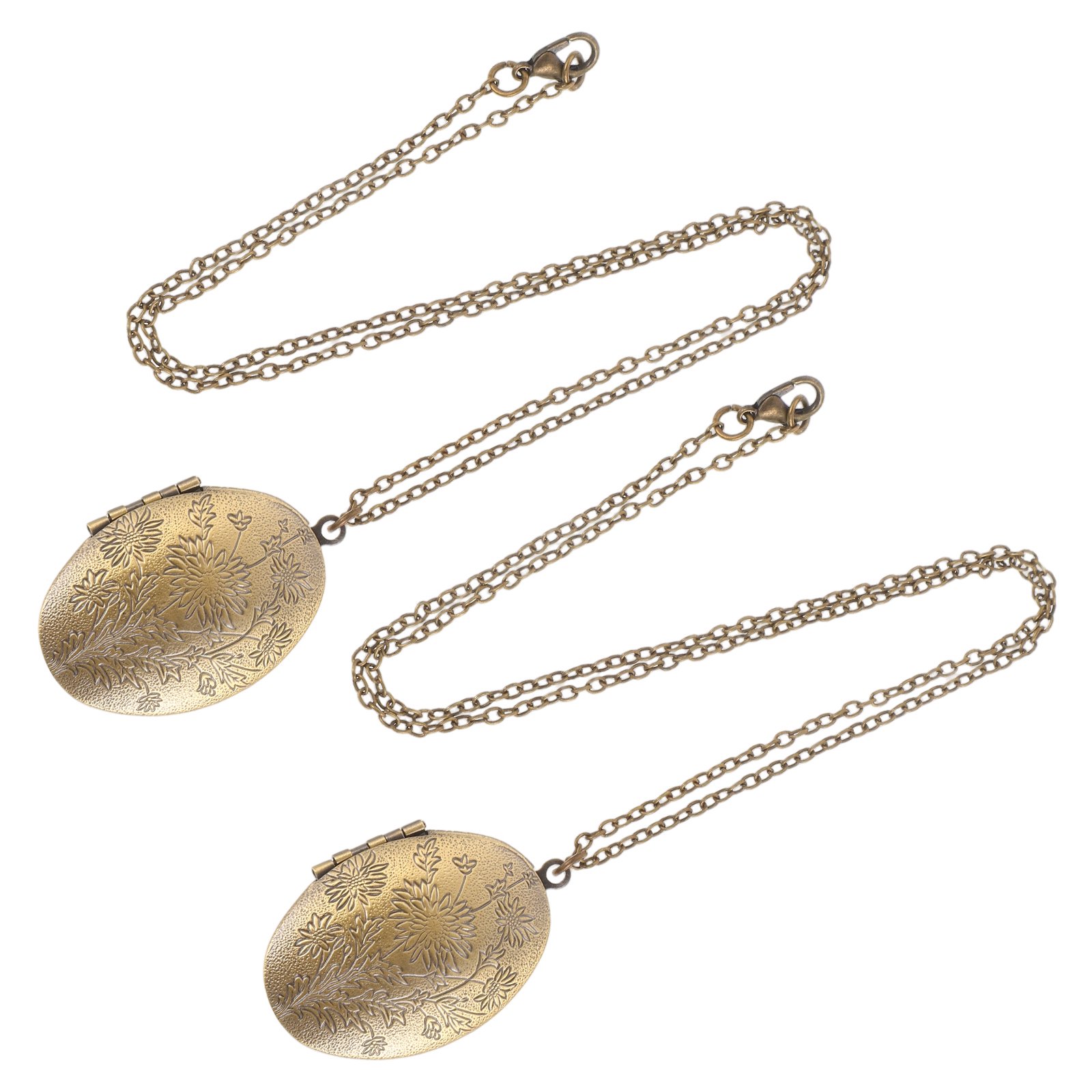 LITINKIMI 2-Pack Vintage Photo Locket Necklace with Engraved Floral Design Keepsake Pendant Jewelry