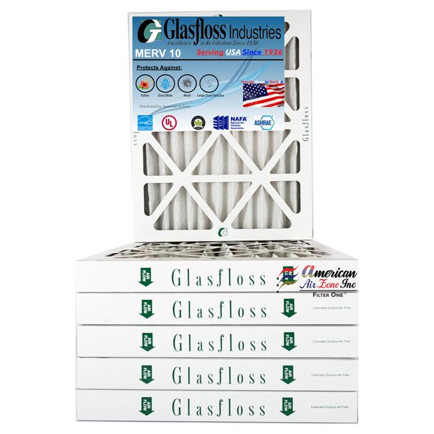 Glasfloss 16x20x2 2" MERV 10 (Pack of 6) Furnace Air Filter Made in USA.