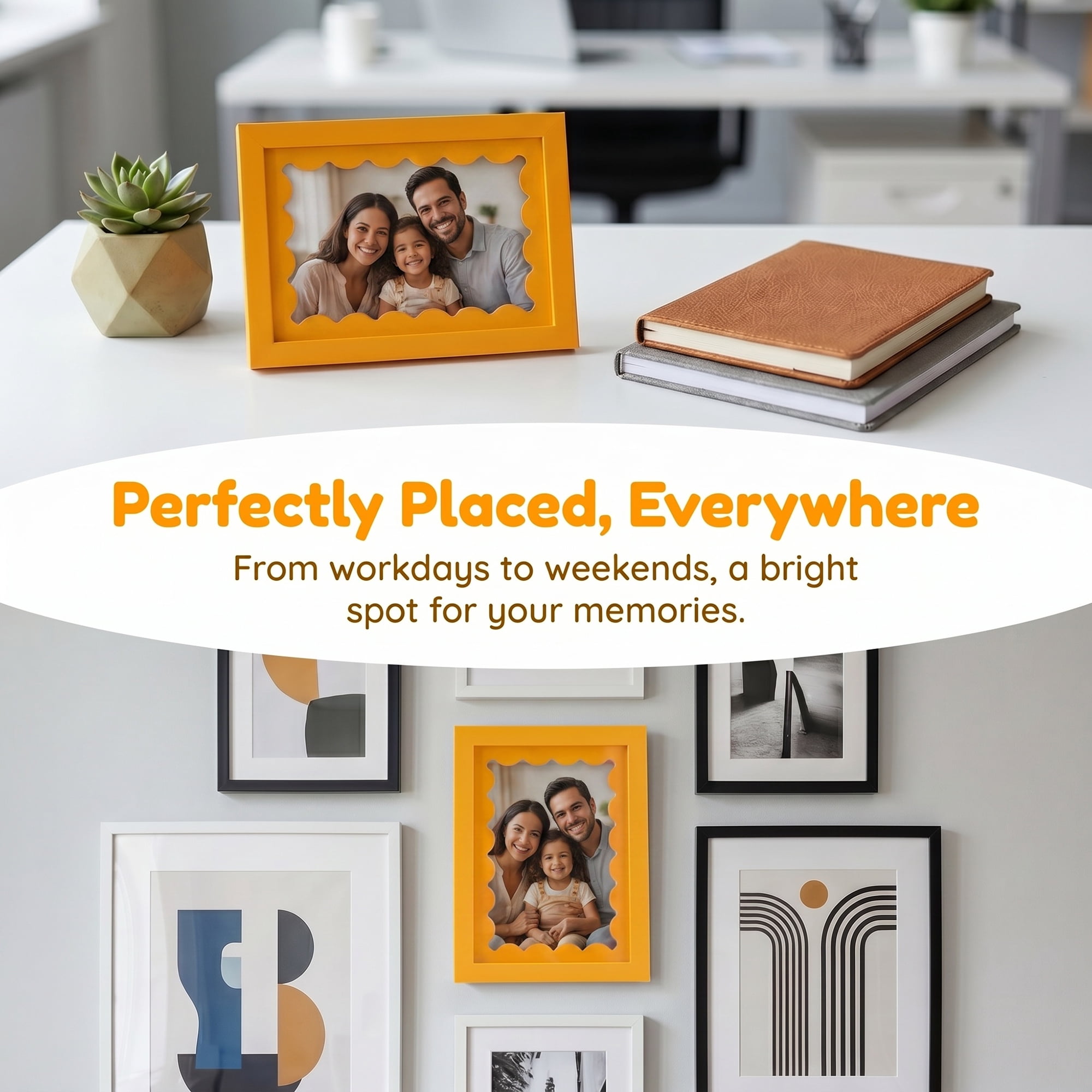 Unique Bargains MDF Wood Cute Wavy Picture Frame Yellow 5" x 7"