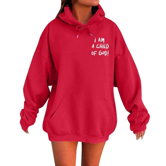 UJNDER Chandail à Capuchon Imprimé pour Femmes avec Poche à Manches Longues, Chandail Décontracté à Enfiler, Design Moderne, Rouge