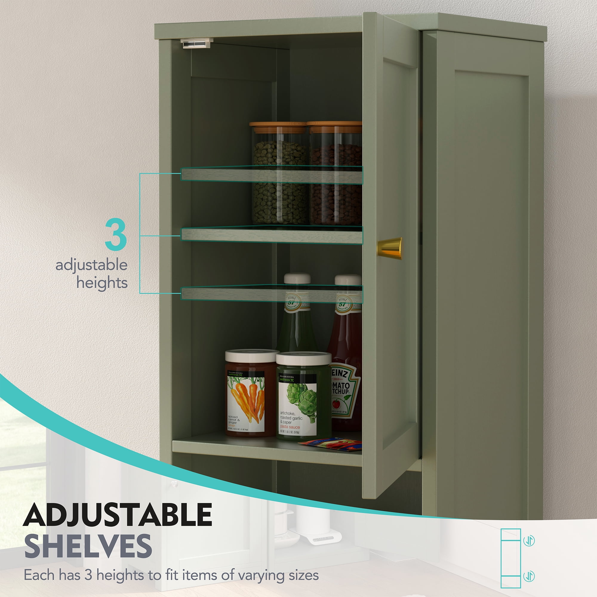 2PCS Bathroom Storage Cabinets 64" Tall Narrow Wooden Cabinets Set of 2 with Doors Shelves Drawer Green
