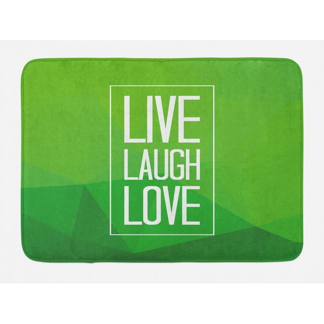 Live Laugh Love Bath Mat, Triangular Polygon Background with Rectangle
