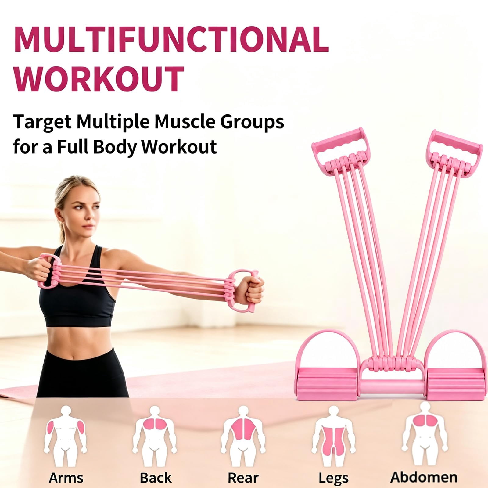 8 Tube Pedal Resistance Band with Handle – 3-in-1 Latex Foot Pedal Trainer for Back Stretch, Chest Expand, Home & Travel Gym