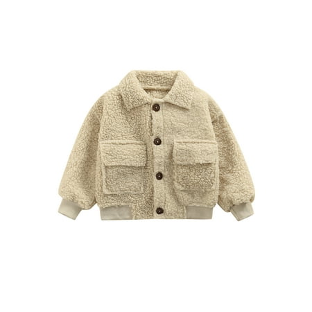 

Canrulo Toddler Baby Boy Girl Winter Wool Jacket Long Sleeve Button Cardigan Cartoon 3D Little Bear Coat Clothes Beige 1-2 Years