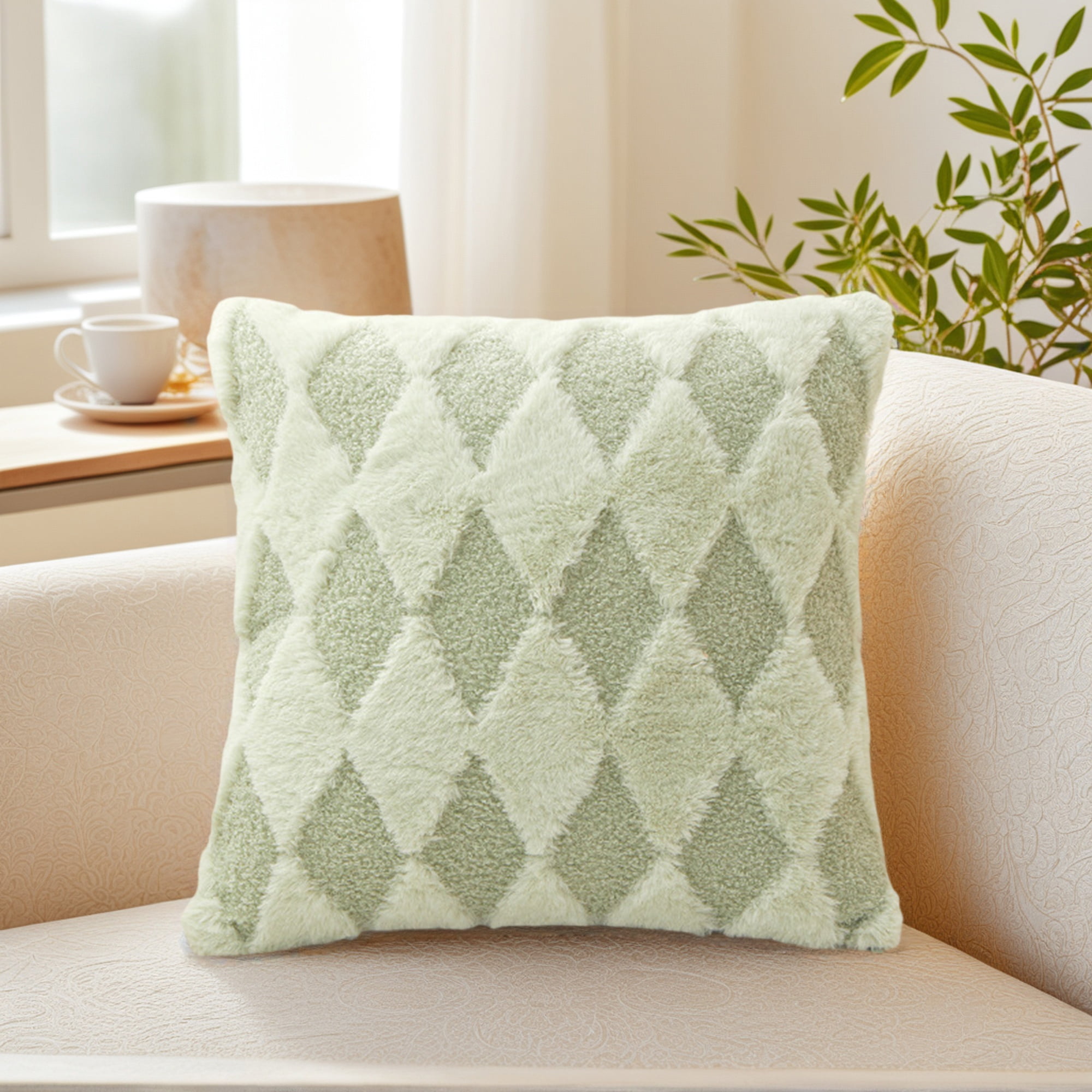 Unique Bargains Pack of 2 Plush Throw Pillow Covers with Diamond Pattern Green