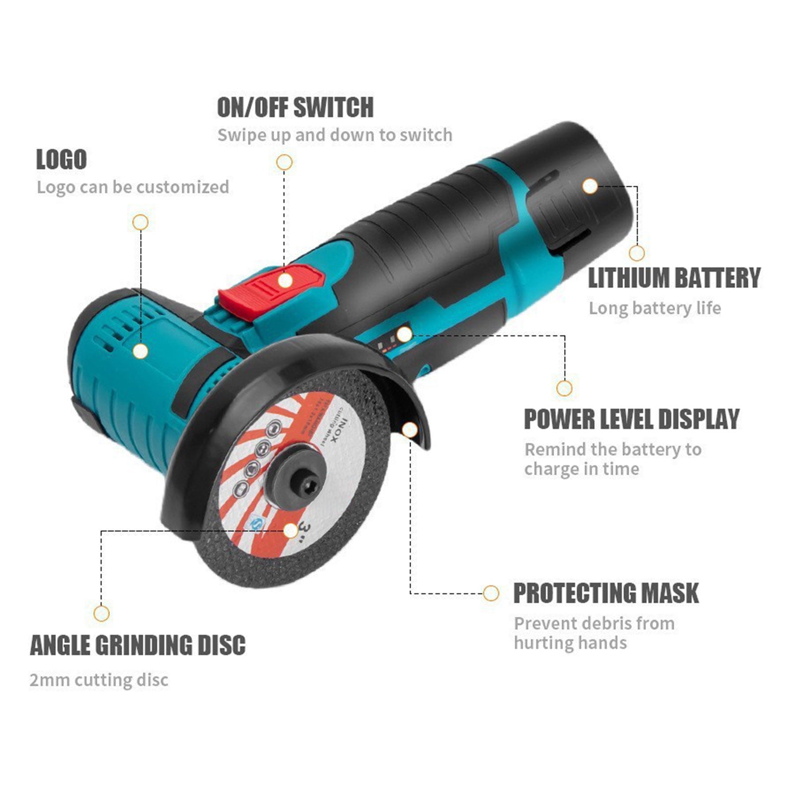 Mini Angle Grinder Without Brushes – 12V 19500RPM Portable Handheld Cordless Angle Grinder Tool with 2 Batteries & 76mm Cutting Wheels for Metal Tile PVC,B