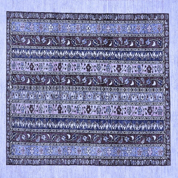 Ahgly Company Machine Washable Indoor Square Abstract Blue Modern Area Rugs, 7' Square