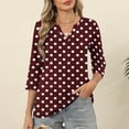 thumbnail image 2 of Staron Women's Polka Dot V-Neck 3/4 Sleeve T-Shirt Casual Fashion Printed Top Basic Comfy Relaxed Tee, Wine M, 2 of 6