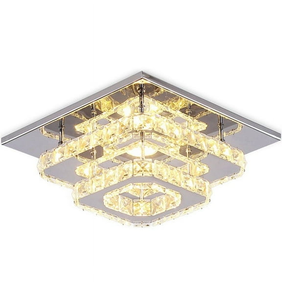 FRIXCHUR Crystal LED Ceiling Light Crystal Chandelier Modern Flush Mount Lights Fixture (Warm White)