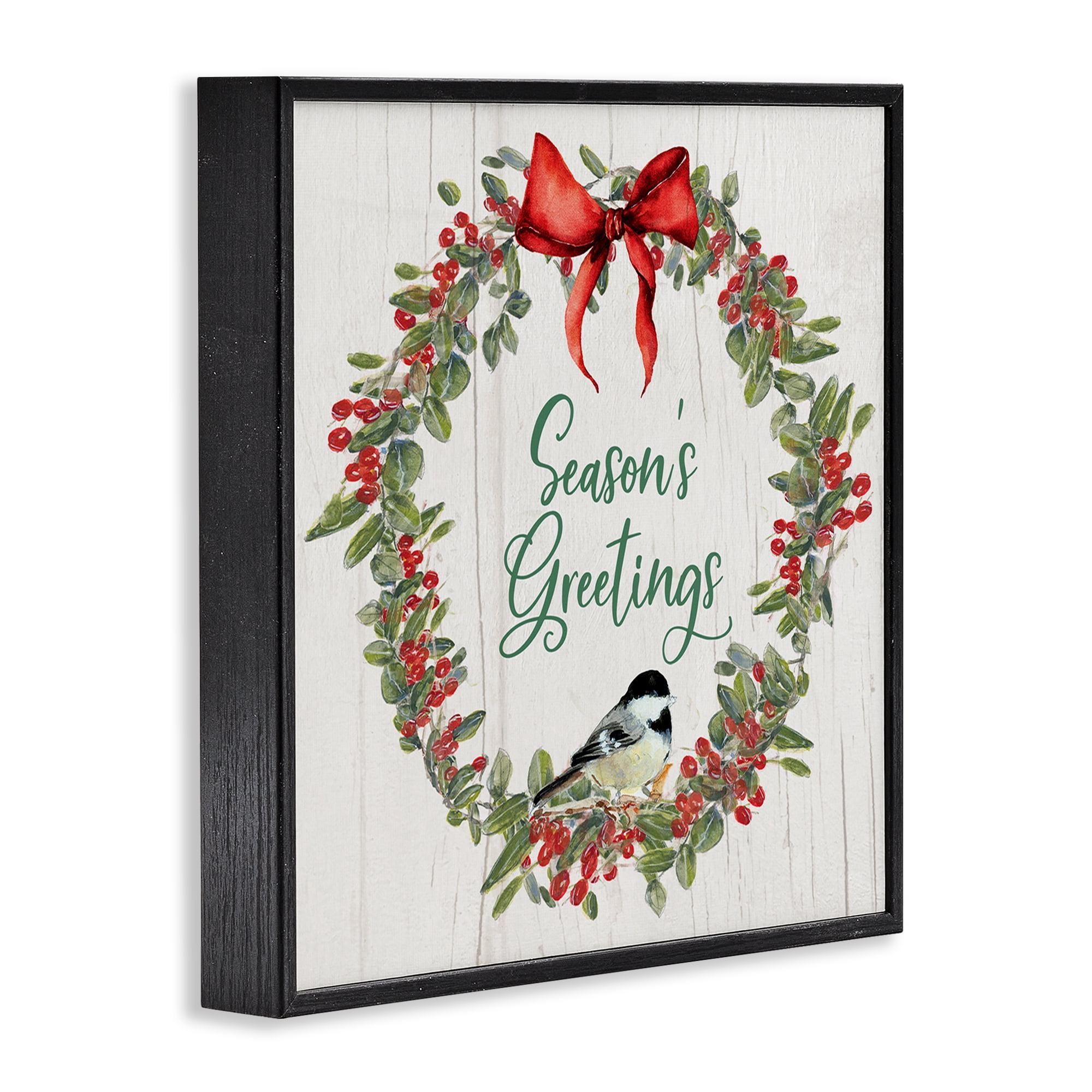Stupell Industries Season's Greetings Wreath Holiday Painting Black Framed Art Prints Wall Art, 12 x 12