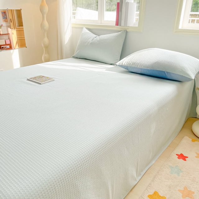 weibbin Three Piece Set Of Washed Cotton Bed Sheets Solid Color Pattern Bed Sheet Single Piece 2 X Pillowcase 1 X Bed Sheet 90.55x98.42 Inches