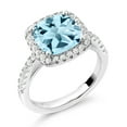 thumbnail image 3 of Gem Stone King 3.30 Cttw Sky Blue Topaz and White Created Sapphire Ring for Women in 925 Sterling Silver | Cushion Cut 8MM | Gemstone Birthstone | Available in Size 5, 6, 7, 8, 9, 3 of 6