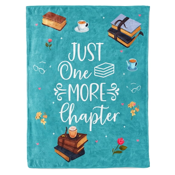 HiiKaa Just One More Chapter Teal Flannel Throw, Book Lovers Gifts, Teacher Gifts for Women Men Book Lover Throw Blanket,Birthday Gifts for Women 50" x 60" Teal