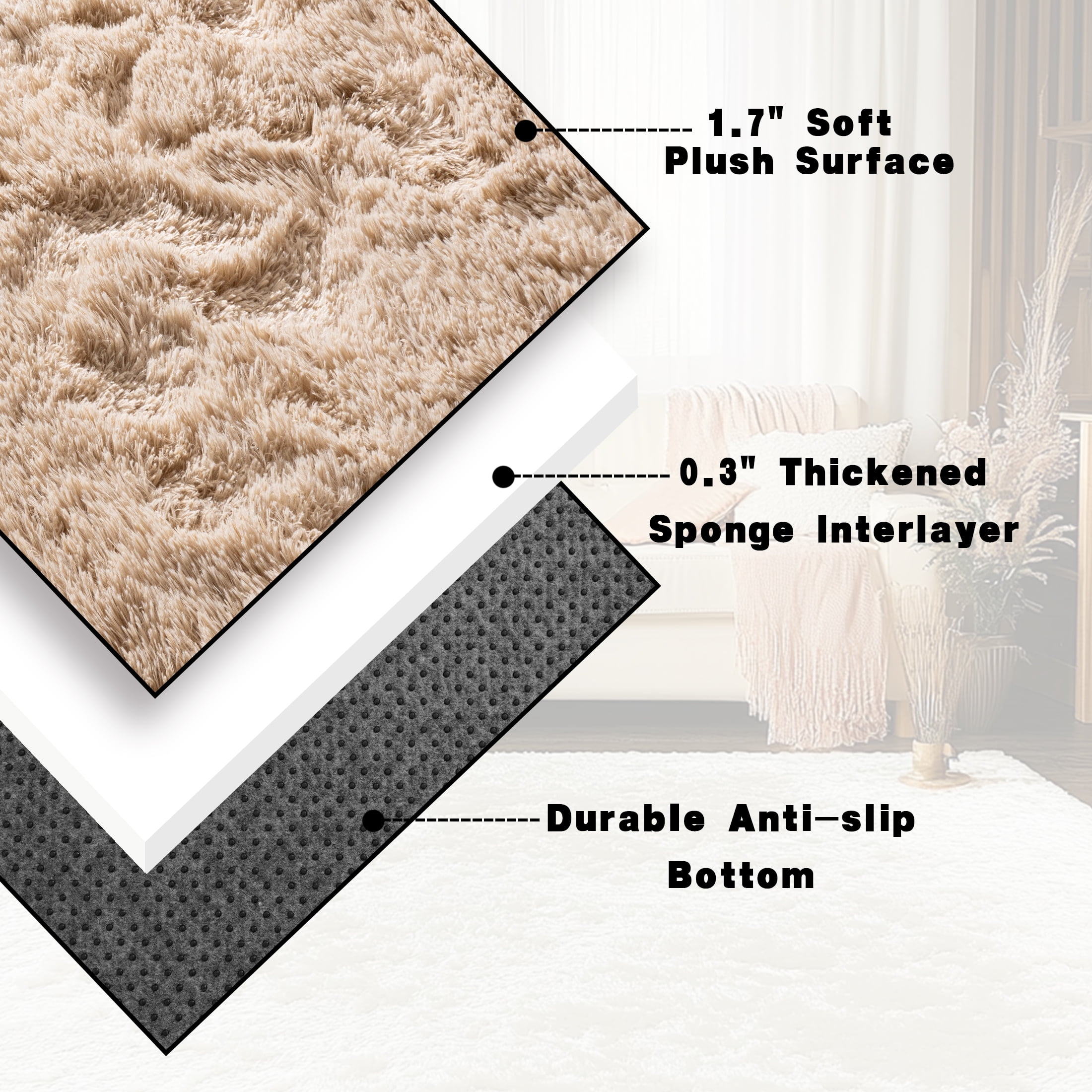Socofuz 5x7ft Fluffy Rug for Living Room, Non-Slip Carpet Suitable for Bedroom Nursery Kids Girls Room Home Decoration