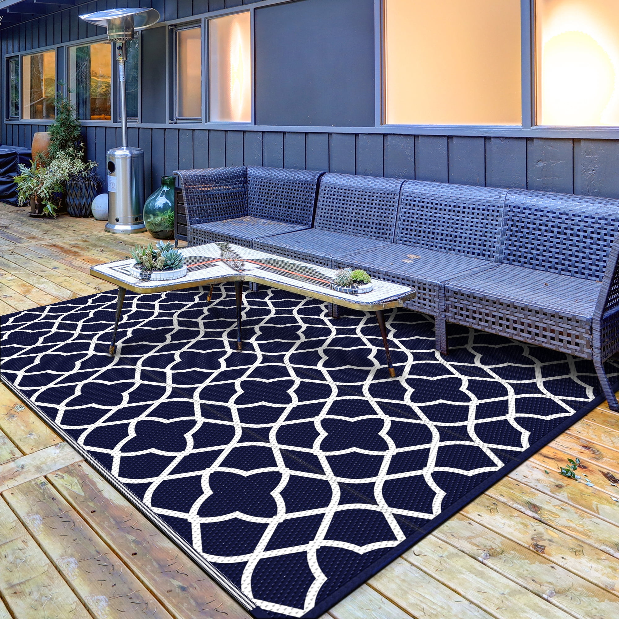 wikiwiki Outdoor Rug, 9x12ft Waterproof Reversible Mat Indoor Outdoor Rugs  Carpet, Small Area Rug Plastic Straw Rug for Patio Deck Balcony Pool RV