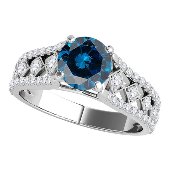 Engagement Rings for Women 1.35 Carat Halo Unique Design Blue Diamond Engagement Ring Crafted 4-prong 14k Solid White Gold Genuine Diamond