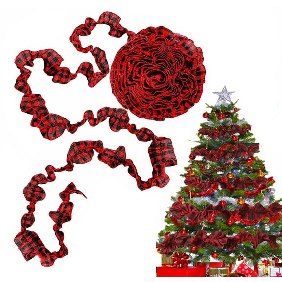 27FT Christmas Tree Garland,Bexikou Black and White Plaid Christmas Decorations Garland Christmas Garland Ribbon for Home Wreath Staircase Tree Decor