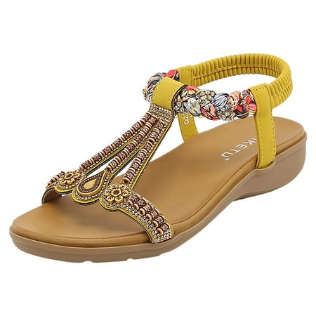 

Fsqjgq Summer Sandals Women Slip On Sandles Summer Fashion Women Sandals Straps Light and Breathable Wedge Sandals Size 40 Yellow