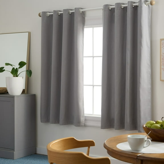 TOWN & COUNTRY BASICS Bertram Solid Linen Texture Indoor Curtains, Room Darkening with Energy Efficient Lining, Grommet Top, 2-Pack Set, Grey, 50"x63"