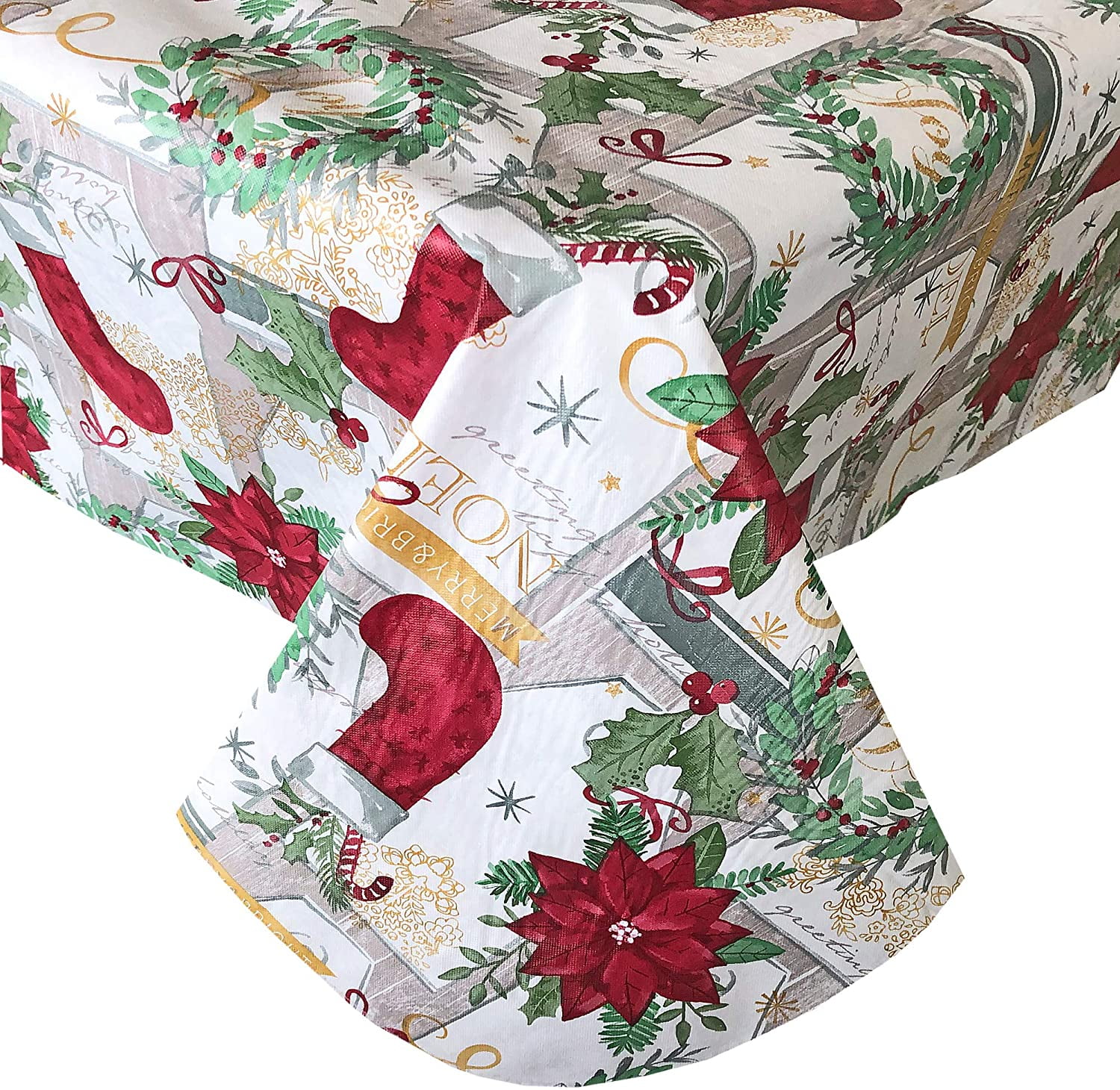 CHRISTMAS CANDY CANE BORDER VINYL TABLECLOTH~Flannel Back~52x70 Oblong~NEW. 