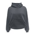 thumbnail image 4 of Hoodies Women Solid Long Sleeve Pullover Sweatshirt Tops Casual Waist Cinching Cropped Outfits Fall Winter Apparel, 4 of 5