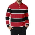 thumbnail image 2 of Men's Polo Shirts Casual Button Down Long Sleeve Striped Breathable Lapel Tops Comfortable Fall T Shirts for Men Red M, 2 of 3