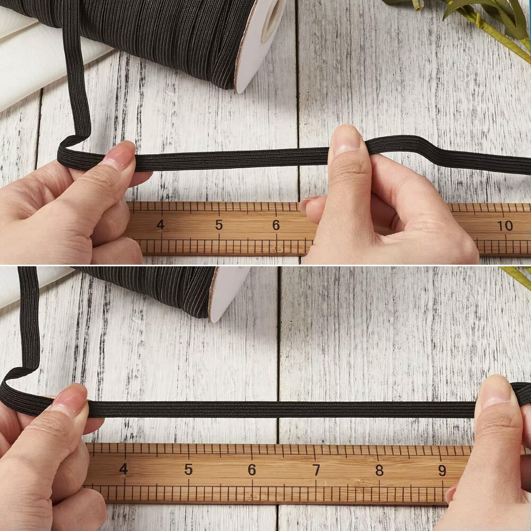 EOEMY 200Yds Black Flat Elastic Cords Stretchy Jewelry Thread Diy Crafting String 6mm