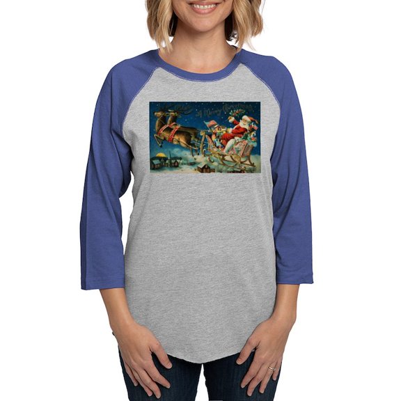 CafePress - Vintage Santa Sleigh Long Sleeve T Shirt - Womens Baseball Tee