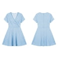 thumbnail image 3 of Vivianyo HD Women's Wrap V Neck Gingham Dresses, Short Sleeve Slim Casual Mini Sundresses for Women, Women's Blue, Sizes S-3XL, 3 of 6