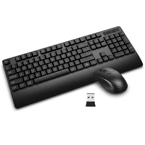 Lanbertent Wireless Keyboard and Mouse Combo, Ergonomic Full-Sized 2.4GHz with Comfortable Palm Rest Compatible with PC, Laptop, Black