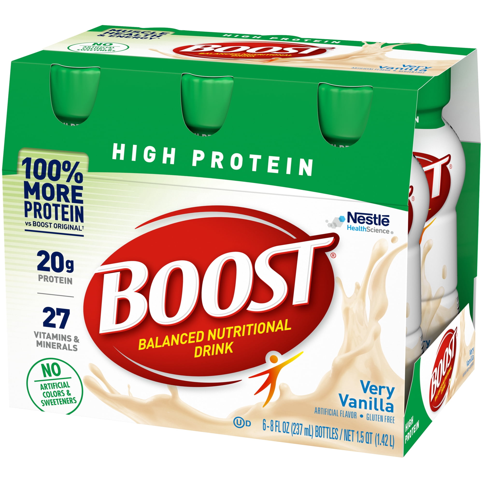 Boost High Protein Complete Nutritional Drink, Very Vanilla, 8 oz, (Pack of 4)
