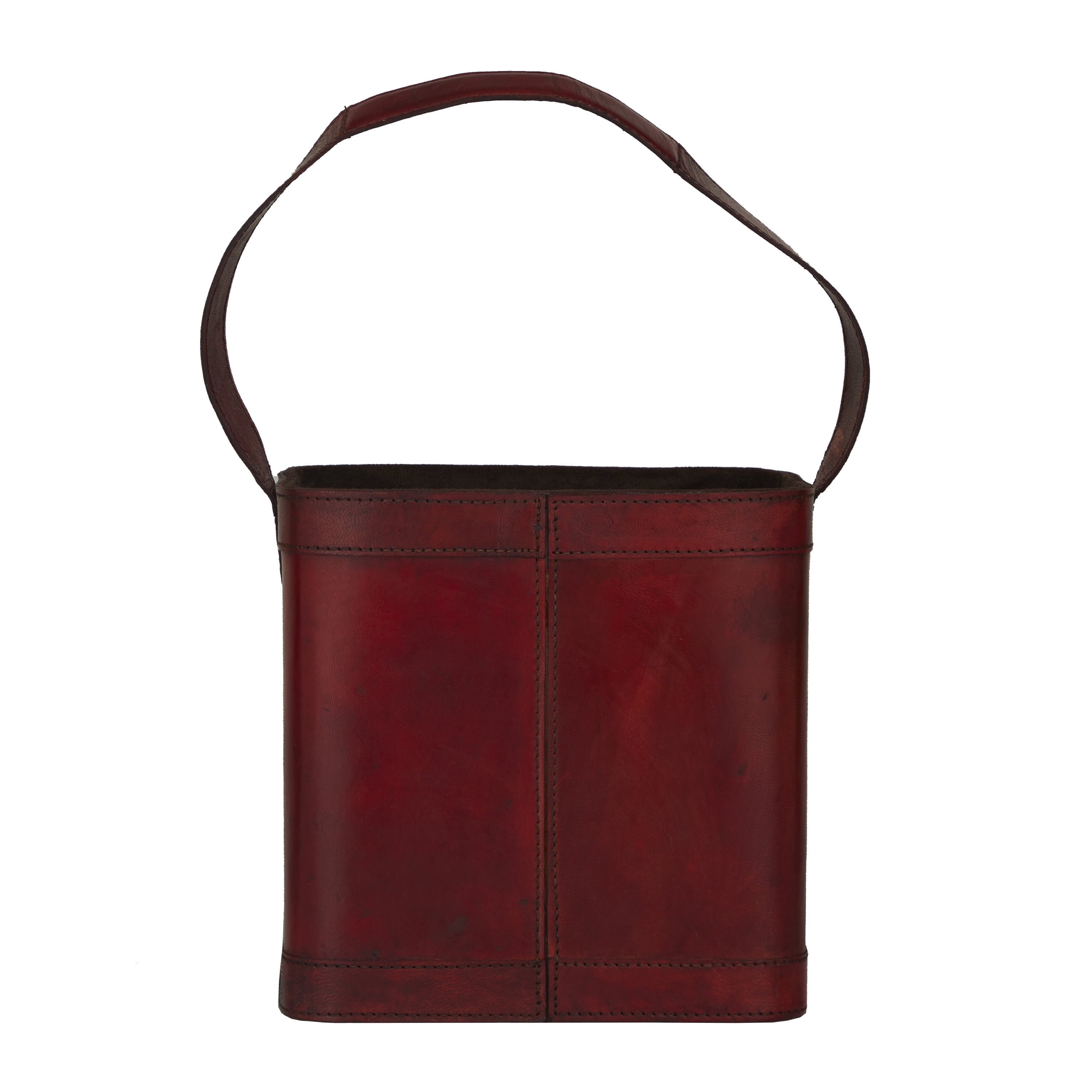 DecMode 9" x 9" Red Leather 4 Bottles Wine Holder with Carrying Handle, 1-Piece