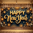 thumbnail image 5 of Golden Lettering Happy New Year Banner Firework Design New Year Display Star Pattern Dark Blue Background Festive Backdrop for New Year Party Holiday Celebration Indoor Decoration, 5 of 9