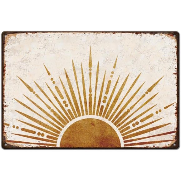 Sun Tin Sign Boho Style Metal Tin Signs Glittering Sun Funny Wall Art Painting Metal Poster Decor for Bedroom Living Room Playroom Library Cafe Bar Home